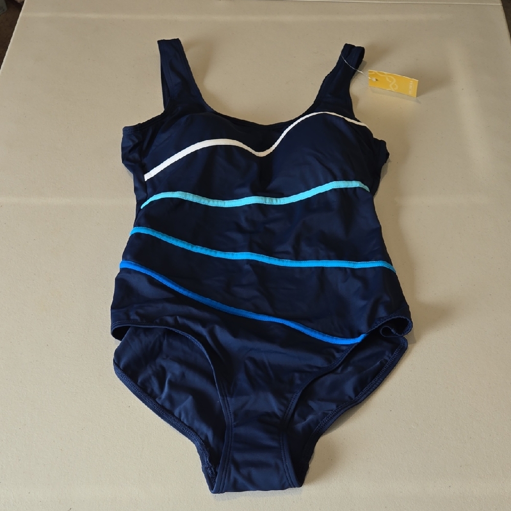 Delimira Navy Blue One Piece Swimsuit Size 12, NWT